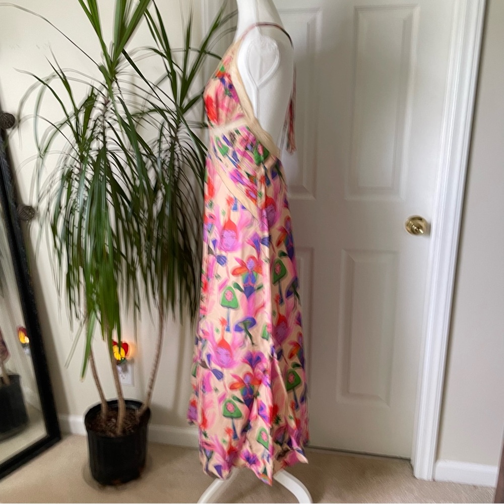 Farm Rio Sand Fairies Lace Trim Slip Midi Dress NWT Medium Beige Pink - Picture 8 of 16